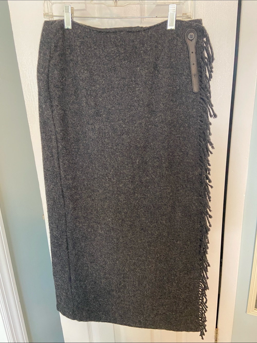 Eddie Bauer 85% Wool Charcoal Fringe Pencil Skirt